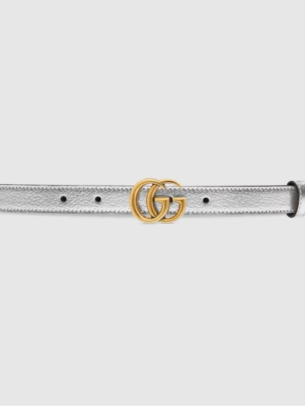 Gucci Silver Leather Belt with Gold Double G Buckle